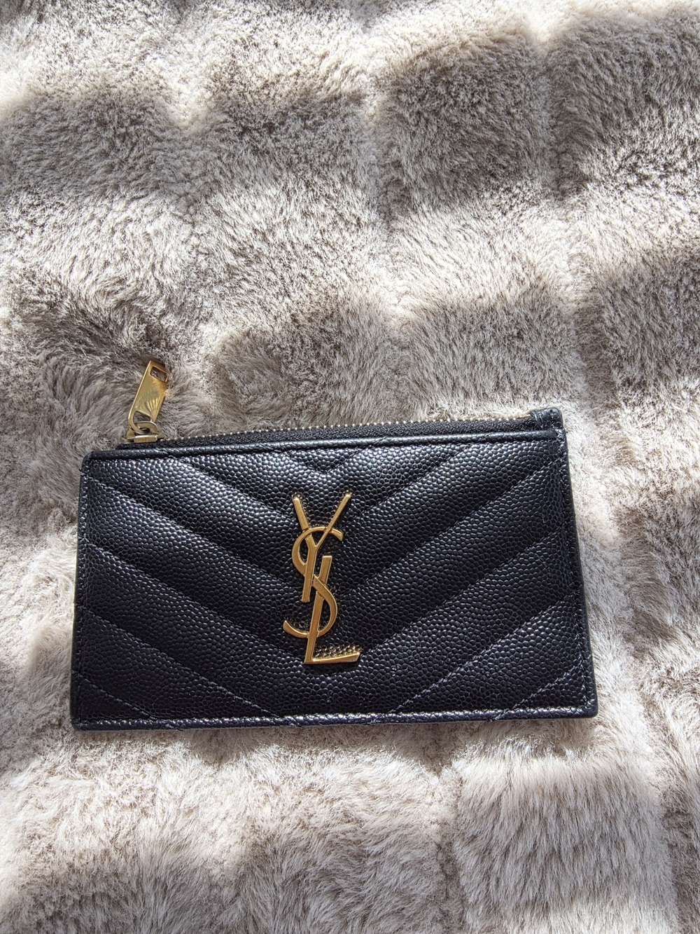 YSL Saint Laurent Cassandre Matelassé Zipped Card Case in Black Leather